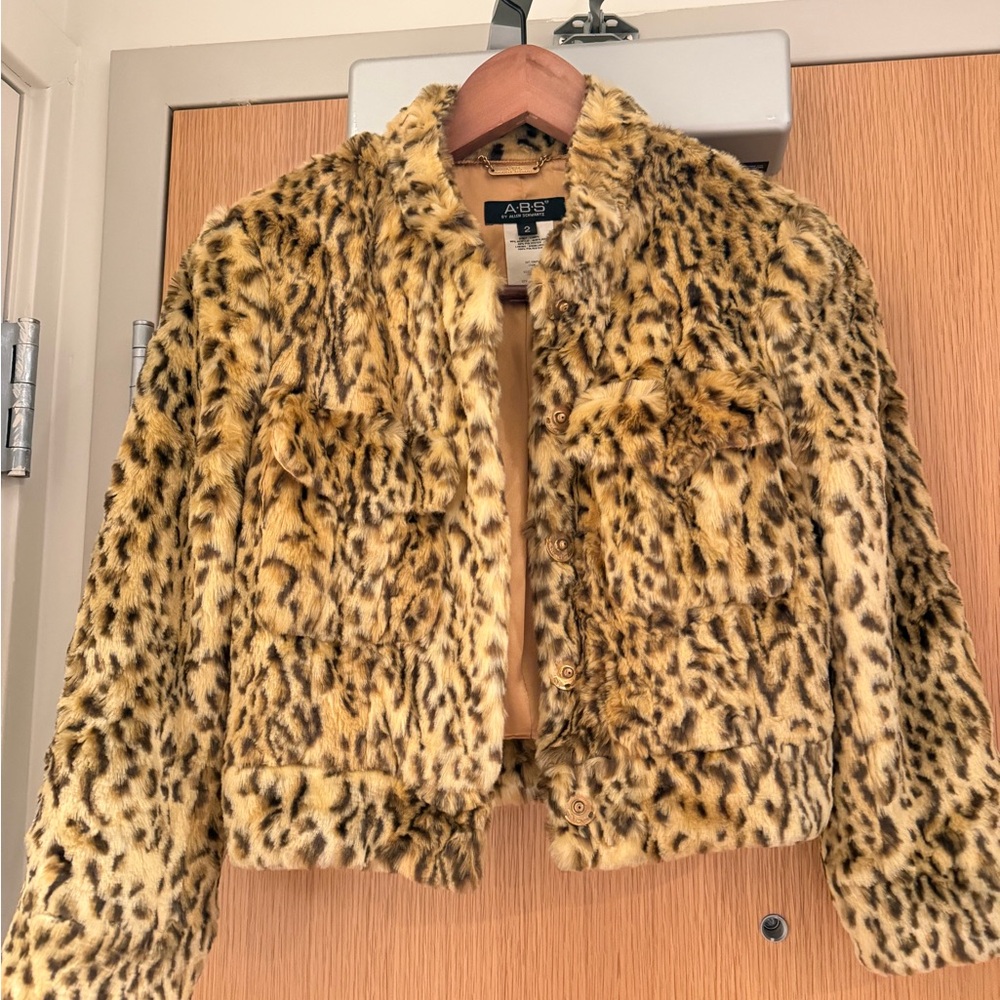 ABS Leopard Print Faux Fur Jacket